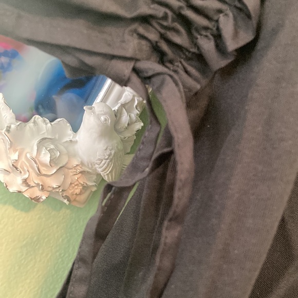 Sisley black tee top cotton with puff sleeve ties comfy structured Large - Picture 2 of 4